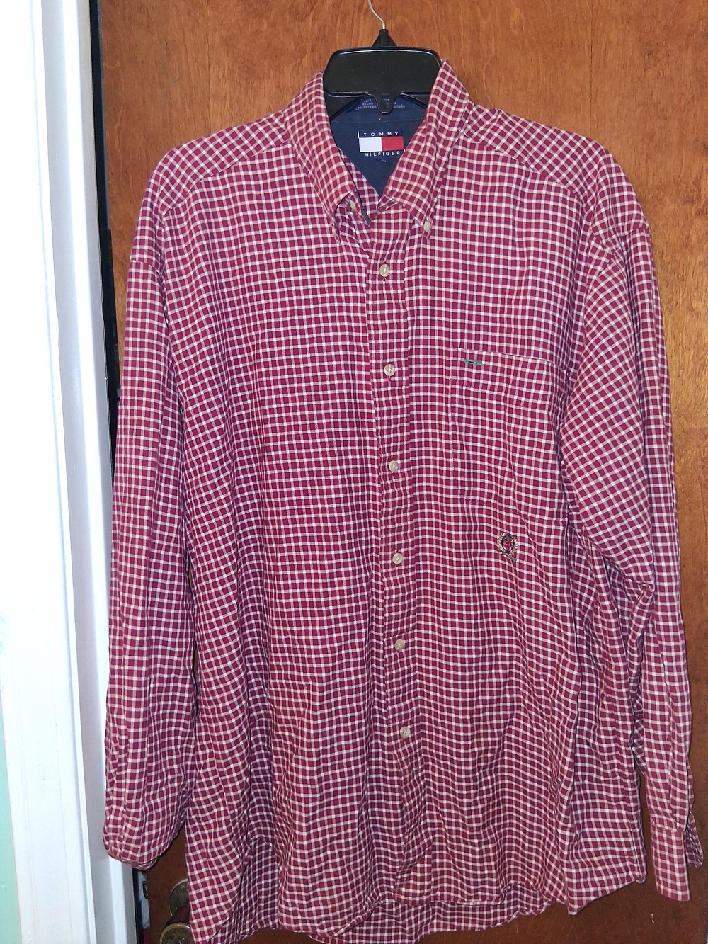 Tommy Hilfiger Red and White Checked Button-Down Shirt
